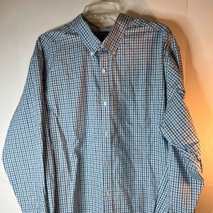 Eddie Bauer Men's Relaxed Fit Wrinkle Free Blue Plaid Check Long Sleeve Shirt XL